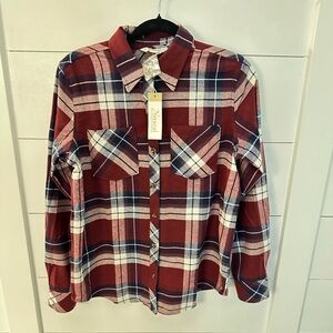 NWT NATURAL REFLECTIONS S Burgandy Plaid woman gorpcore athleisure flannel